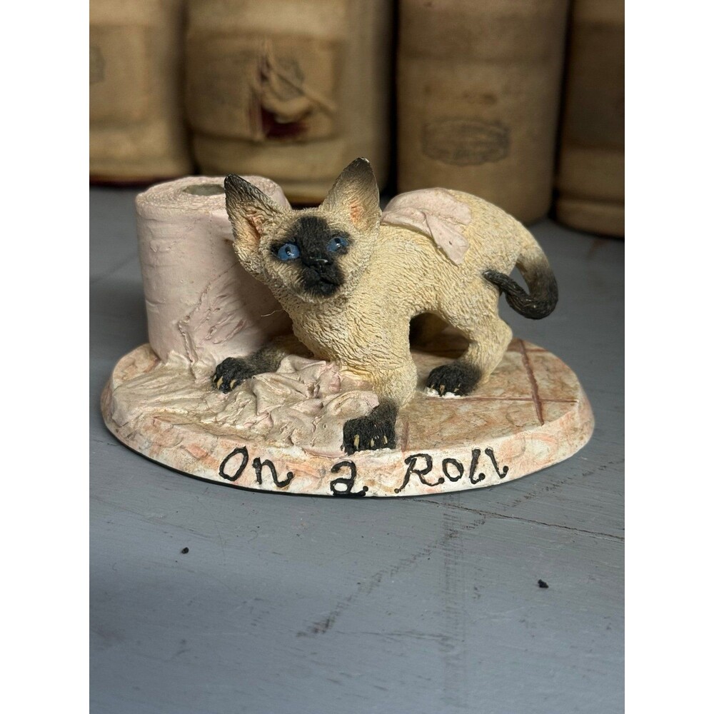 Living Stone Siamese Kitten On A Roll Figurine 1999 Cat Toilet Paper Resin Cat